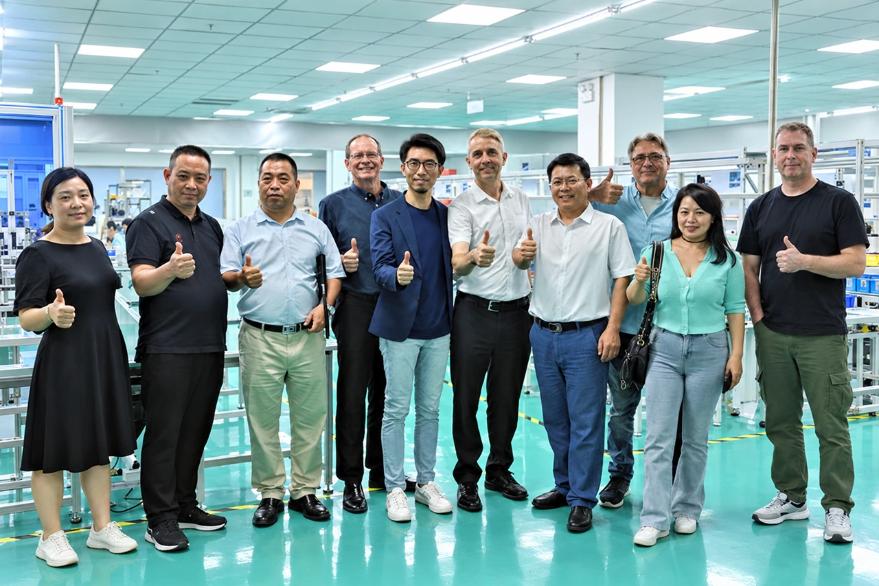 Visitors and the Cooka team in the production workshop